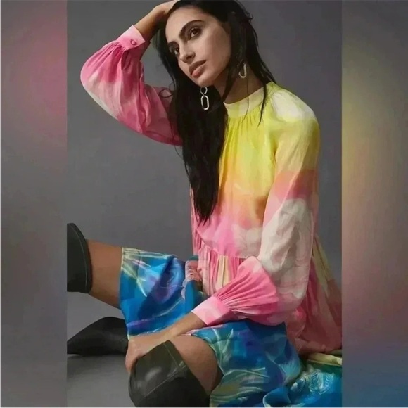 Anthropologie Siddhartha Bansal Dress Neck-Tie Maxi in Watercolor Floral - Picture 4 of 9